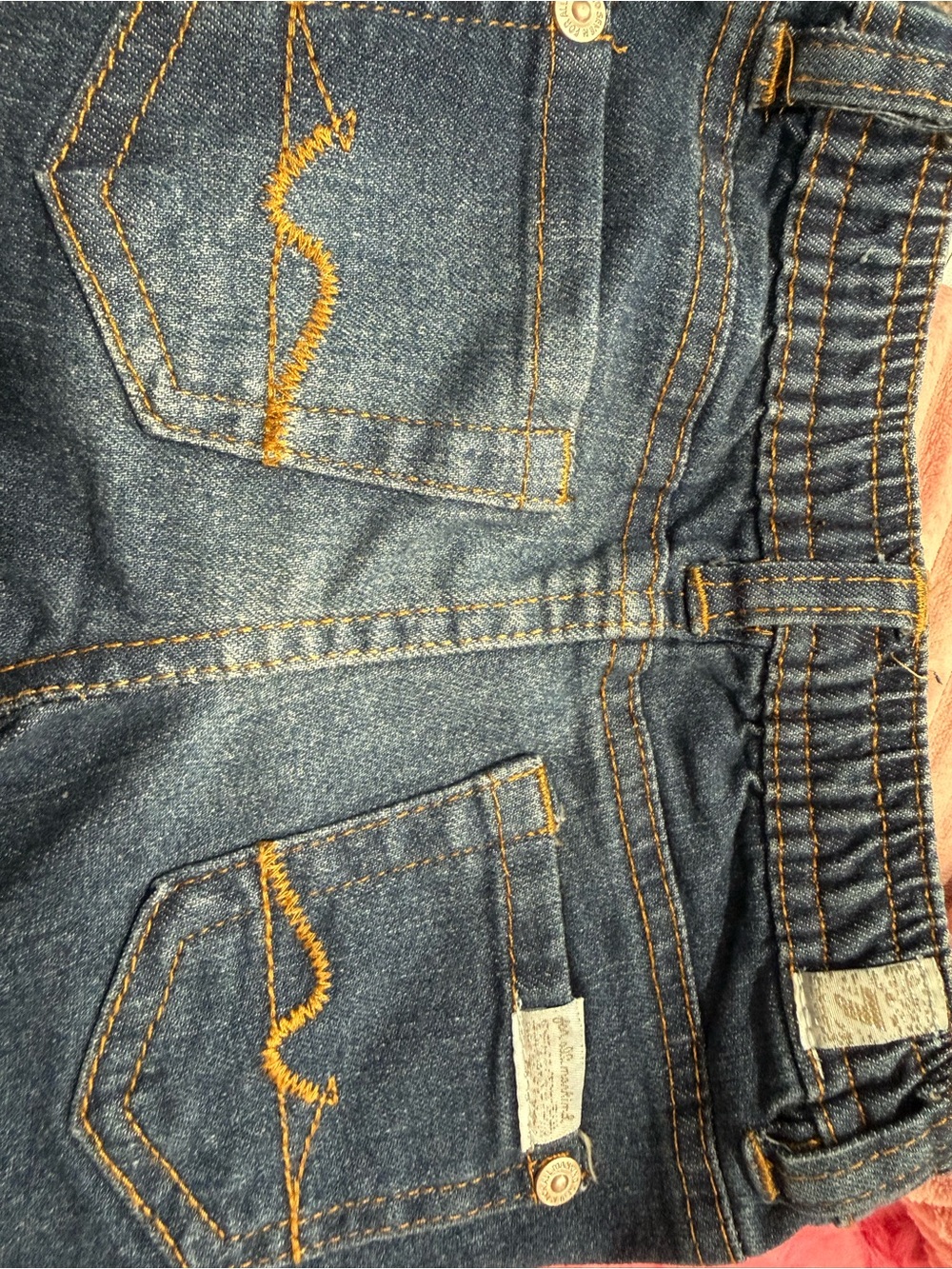 7 For All Mankind Kids Dark Blue Denim Jeans with Gold Stitching